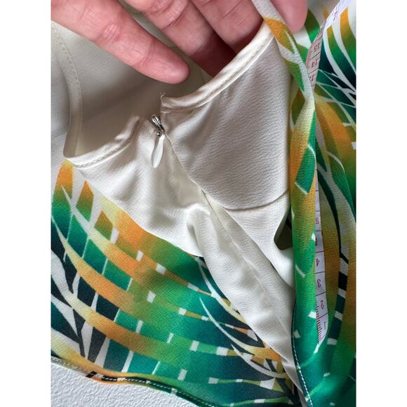 Calvin Klein one shoulder blouson dress palm leaves S - Picture 3 of 12